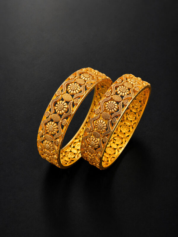 Gold Cutwork Bangles - Sunflower Jaali, Set of 2