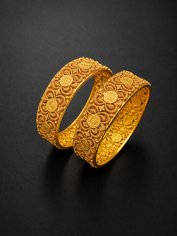 Gold Antique Bangles - Floral Medallion Repeat, Set of 2