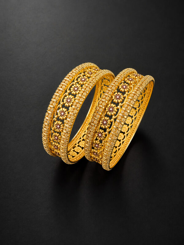 Gold Filigree Bangles - Floral Cutwork, Set of 2