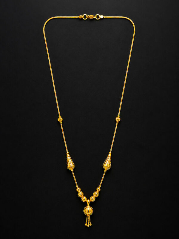 Gold Chain Necklace - Cage Drop and Tassel Pendant, 20 Inch