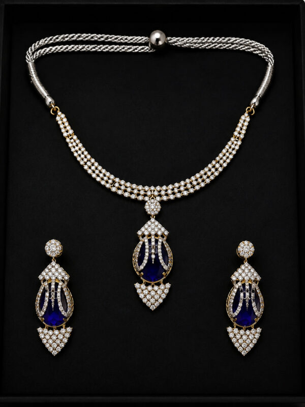 Gold Necklace Set — Sapphire Cluster Tri-Drop