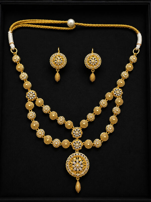 Gold Necklace Set — Double-Strand Floral Medallion