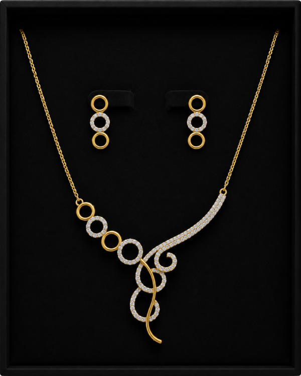 Gold Diamond-Effect Necklace Set — Circle Spiral Pendant