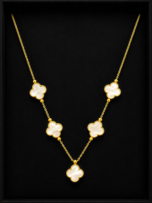 Gold Clover Necklace Set — Mother-of-Pearl White