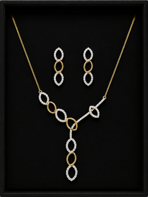 Gold Marquise Link Necklace Set — Lariat Drop Earrings