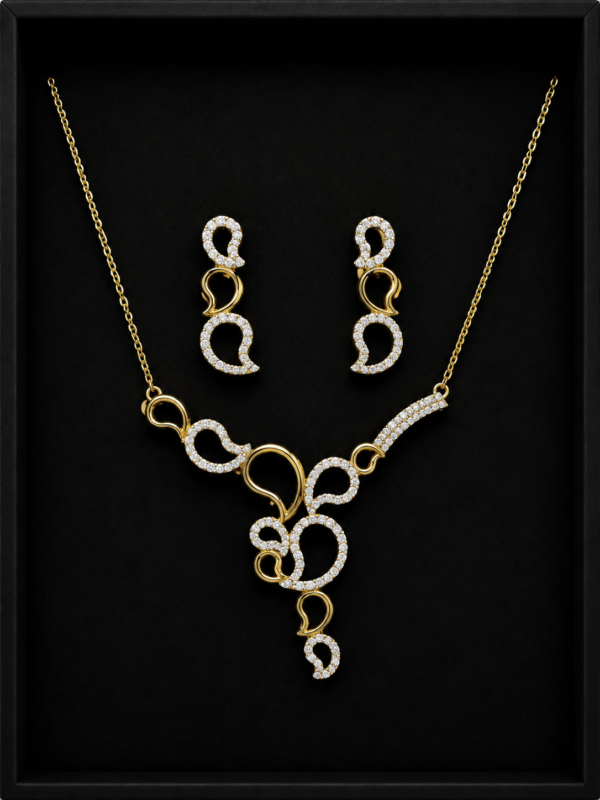 Gold Paisley Drop Necklace Set — Crystal Swirl Pendant