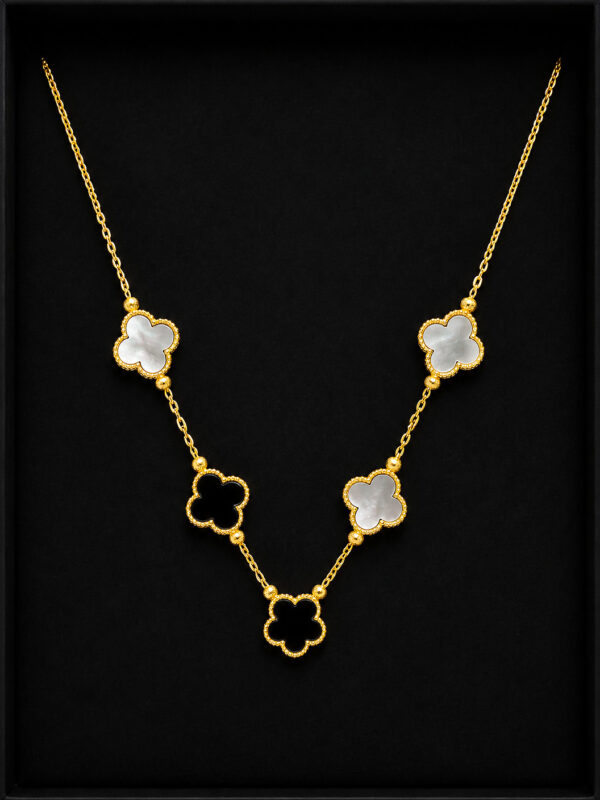 Gold Clover Necklace Set — Two-Tone Onyx