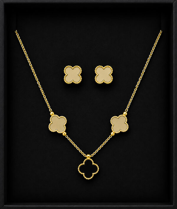 Gold Clover Necklace Set — Champagne and Onyx
