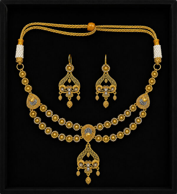 Gold Bridal Necklace Set — Floral Cluster Jhumki