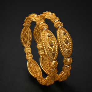 Gold Filigree Bangles — Oval Rosette, Set of 2