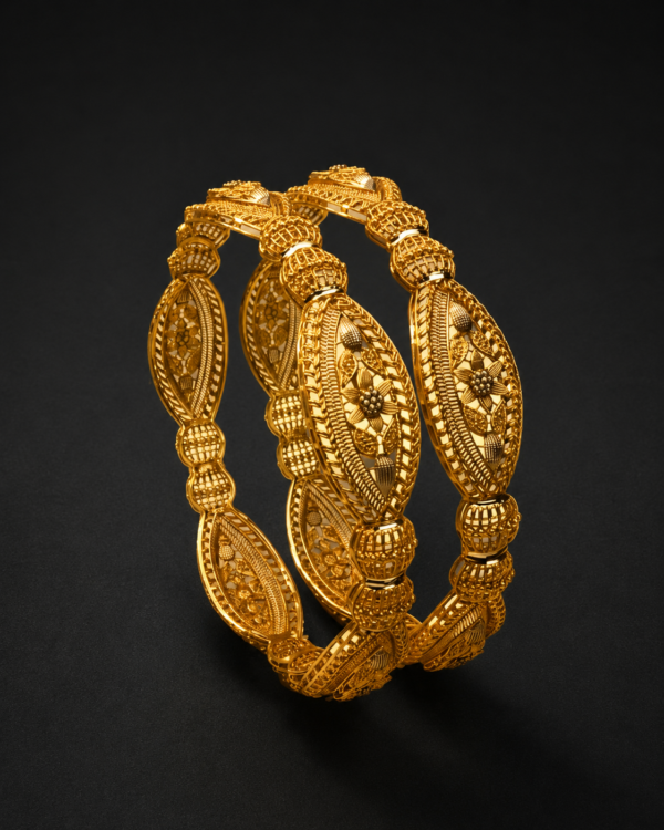 Gold Filigree Bangles — Oval Rosette, Set of 2
