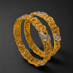 Gold Filigree Bangles — Two-Tone Scrollwork, Set of 2