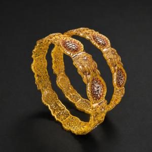 Gold Filigree Bangles — Paisley Medallion, Set of 2