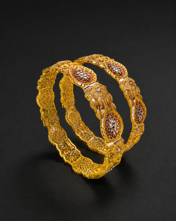 Gold Filigree Bangles — Paisley Medallion, Set of 2