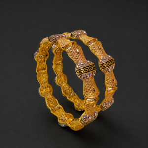 Gold Bangles — Greek Key Enamel, Set of 2