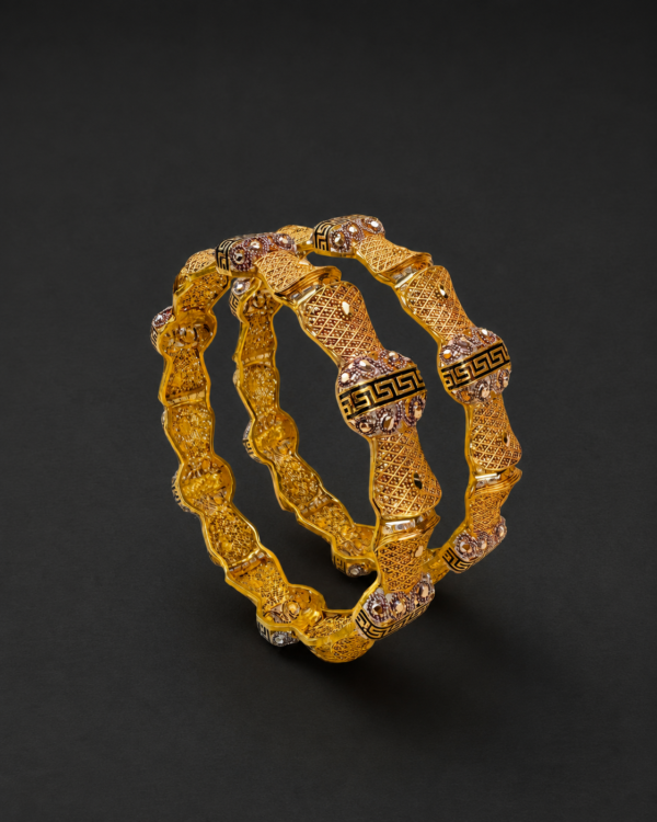 Gold Bangles — Greek Key Enamel, Set of 2