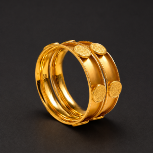 Gold Coin Bangles — Engraved Medallion, Set of 3