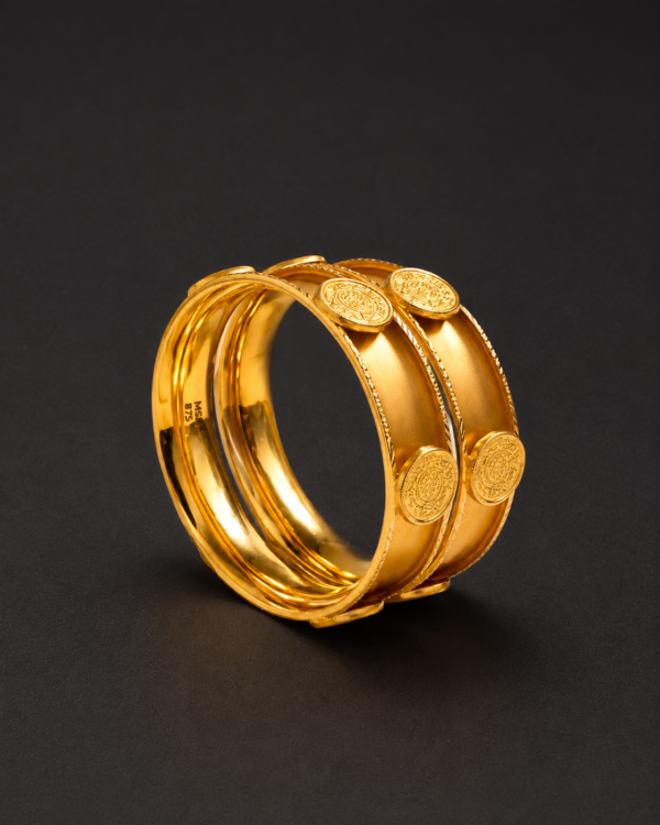 Gold Coin Bangles — Engraved Medallion, Set of 3