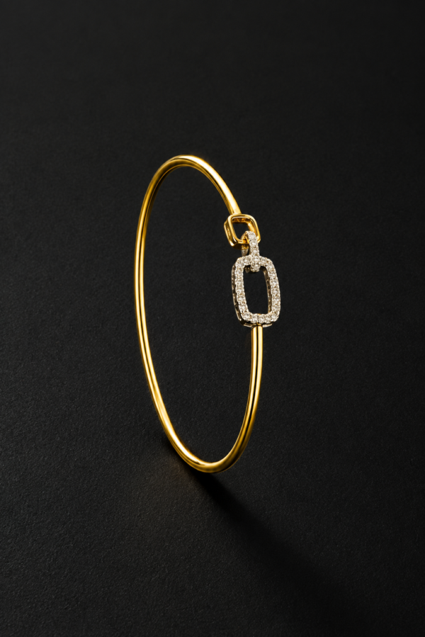 Diamond Bangle Bracelet — Pavé Rectangle Charm