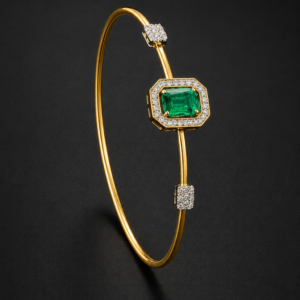 Diamond Bangle Bracelet — Emerald-Cut Halo