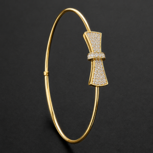 Diamond Bangle Bracelet — Pavé Bow Motif