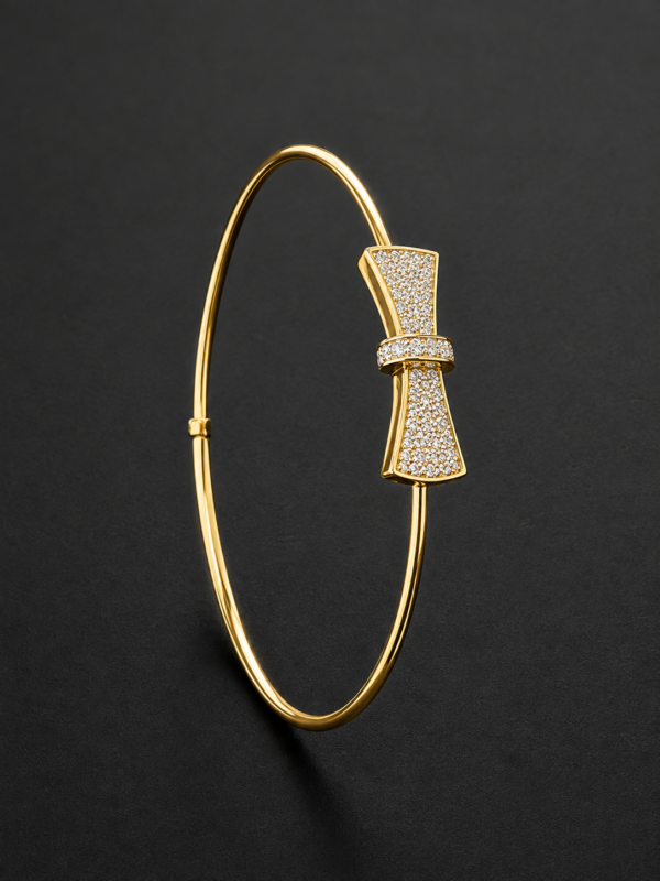 Diamond Bangle Bracelet — Pavé Bow Motif