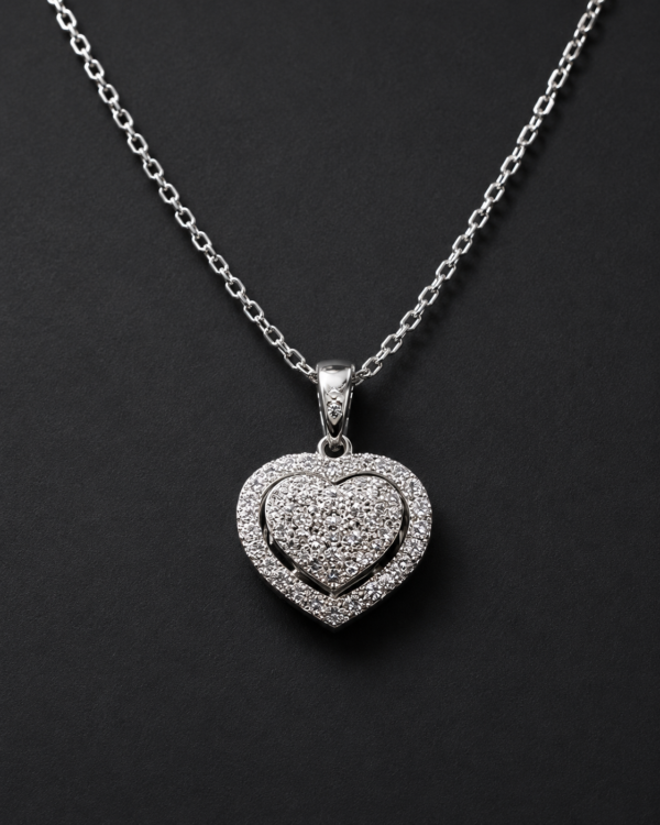 Diamond Heart Pendant — Double Halo