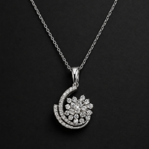 Diamond Pendant — Flower Cluster Crescent