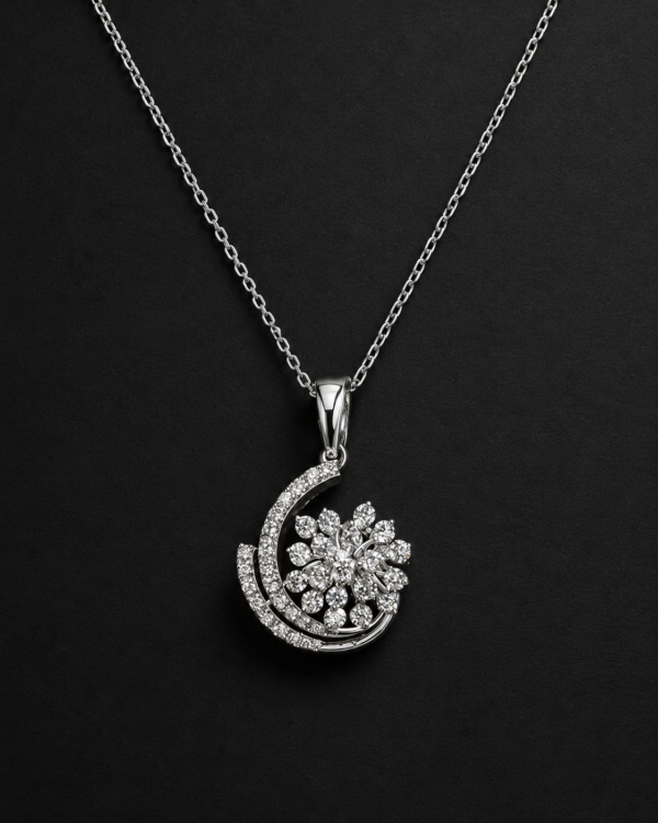 Diamond Pendant — Flower Cluster Crescent