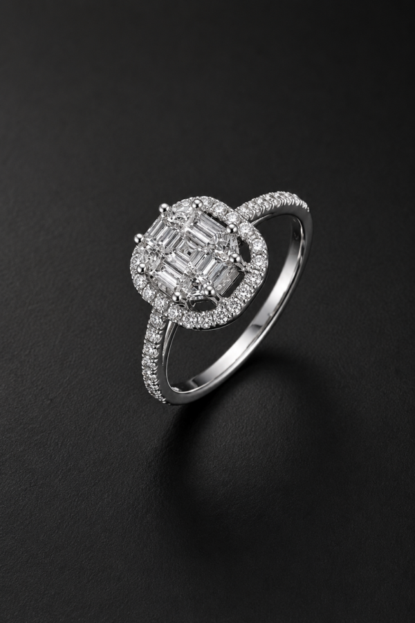 Diamond Ring — Baguette Illusion Halo
