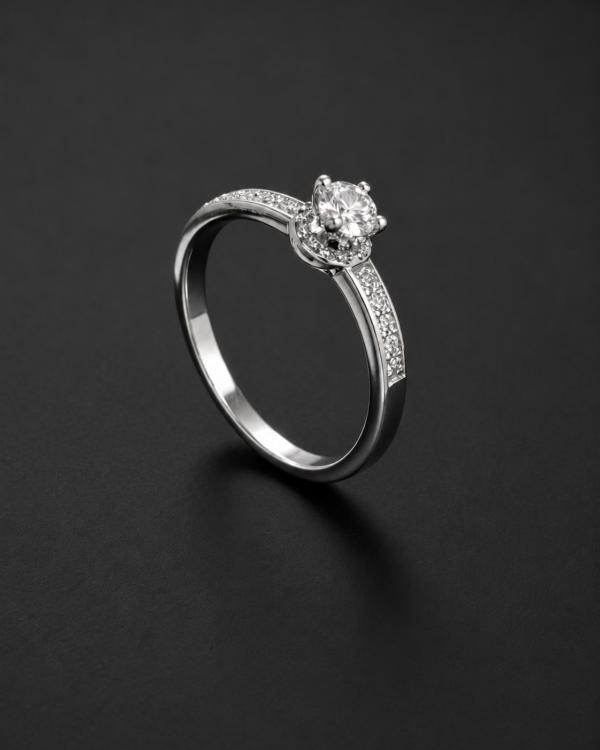 Diamond Solitaire Ring — Wide Pavé Shoulders