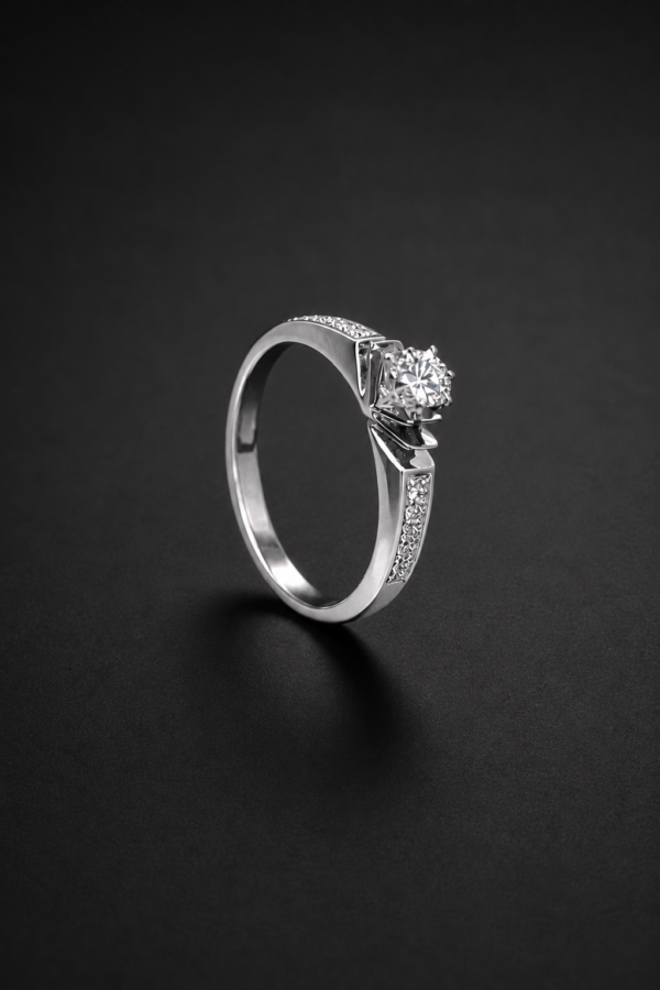 Diamond Solitaire Ring — Geometric Channel Shoulders