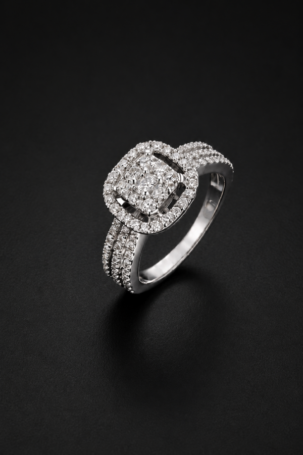 Diamond Statement Ring — Cushion Cluster Double Halo