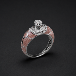 Diamond Enamel Ring — Rose Crackle Dome