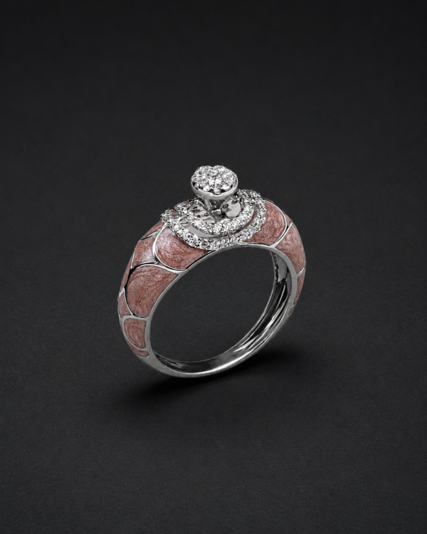Diamond Enamel Ring — Rose Crackle Dome