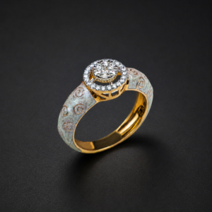 Diamond Ring — Grey Scroll Enamel Halo