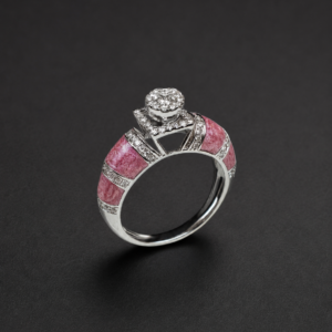 Diamond Enamel Ring — Pink Textured Dome