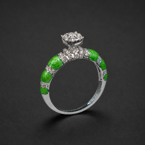 Diamond Enamel Ring — Green Segmented Band