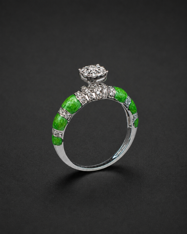 Diamond Enamel Ring — Green Segmented Band