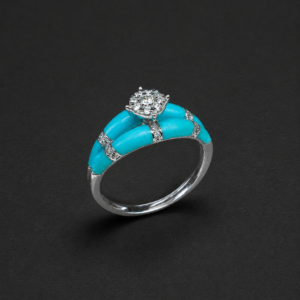 Diamond Ring — Turquoise Double Row Band