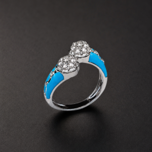 Diamond Ring — Turquoise Toi et Moi Cluster