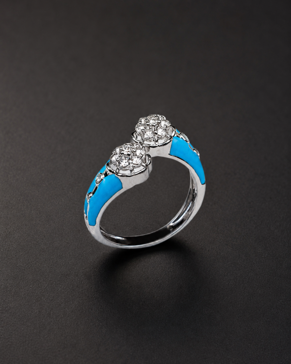 Diamond Ring — Turquoise Toi et Moi Cluster