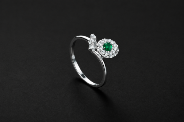 Diamond Ring — Emerald Flower Halo