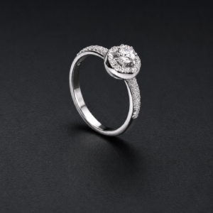 Diamond Halo Ring — Swirl Design