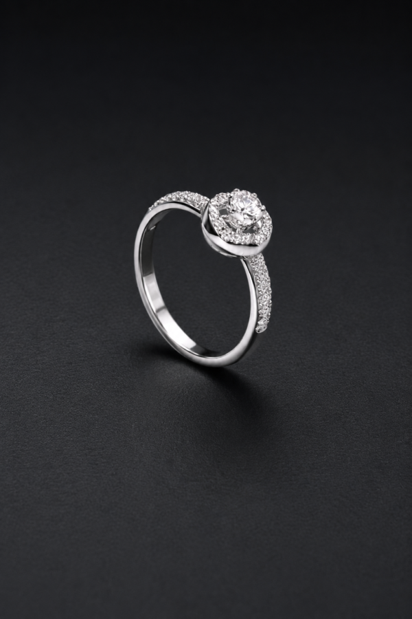 Diamond Halo Ring — Swirl Design