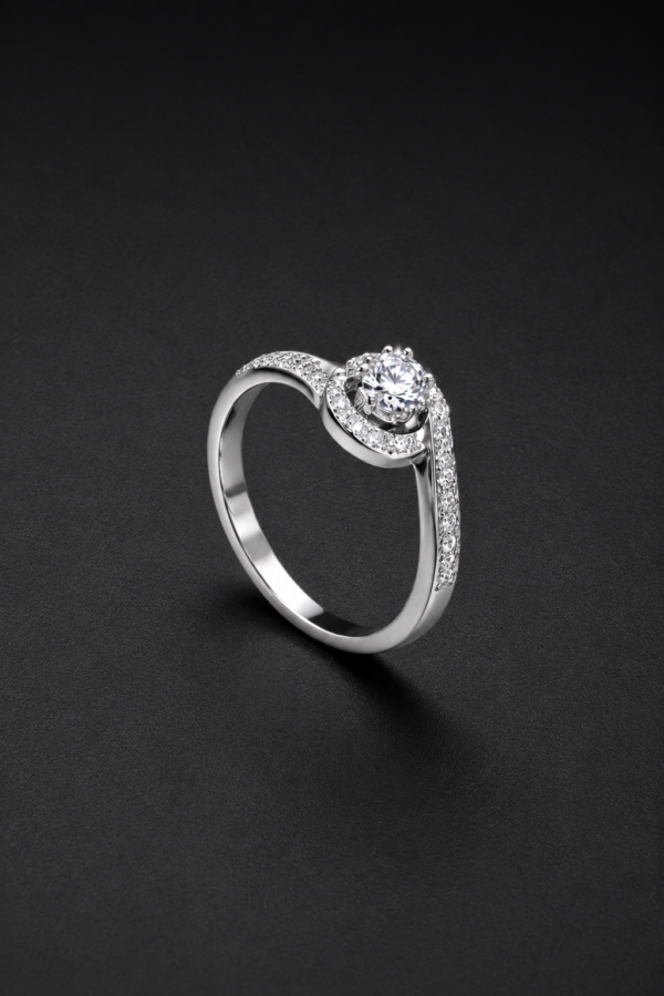 Diamond Halo Ring — Wave Wrap Design