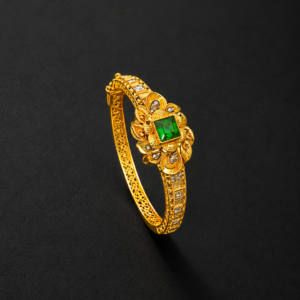 Gold Kada Bracelet — Emerald Centre, Floral Motif