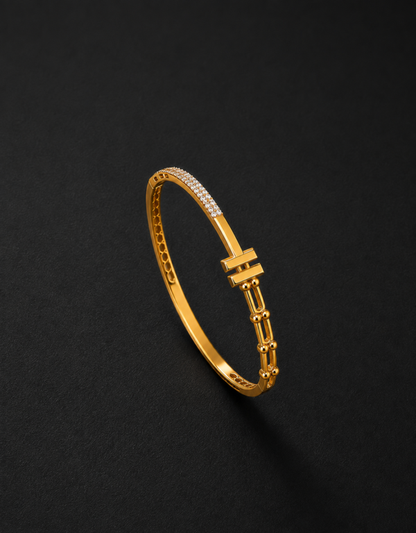 Gold Bangle Bracelet — Architectural Pavé Ladder