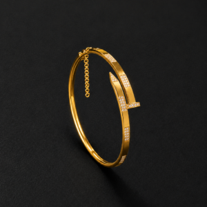 Gold Bangle Bracelet — Nail-Inspired Pavé Segments