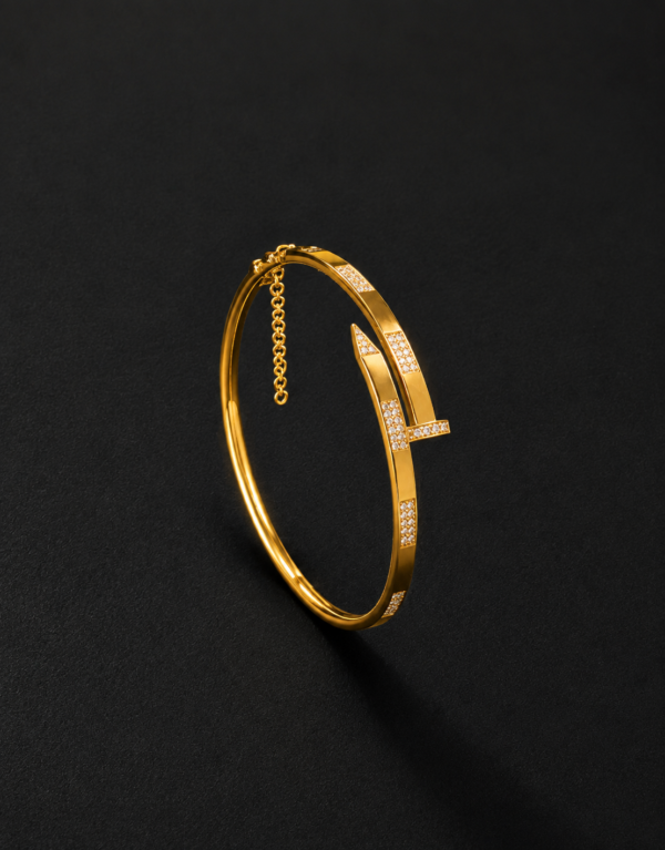 Gold Bangle Bracelet — Nail-Inspired Pavé Segments